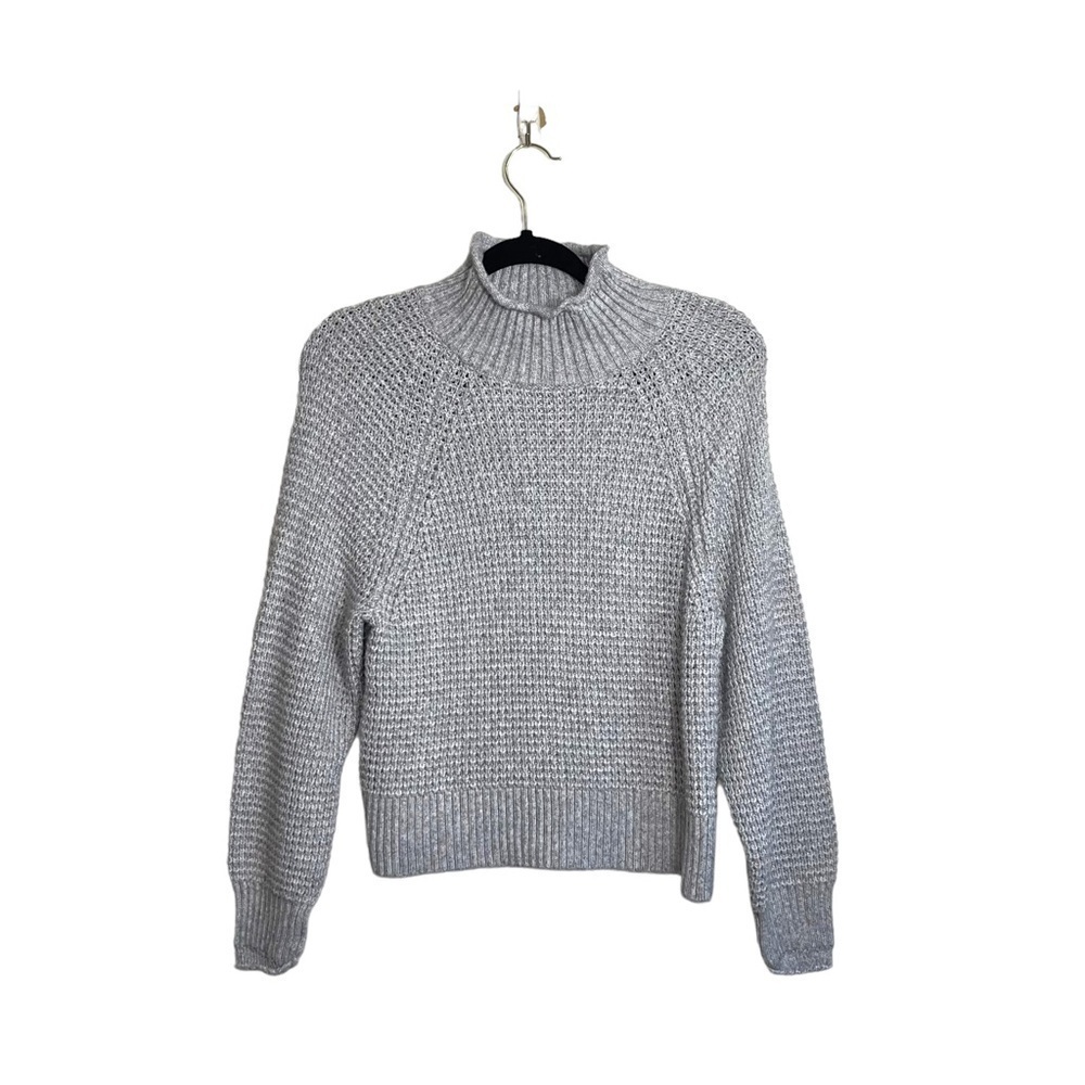 American Eagle Light Gray Mock Neck Knit Pullover Crop Sweater Medium Women’s